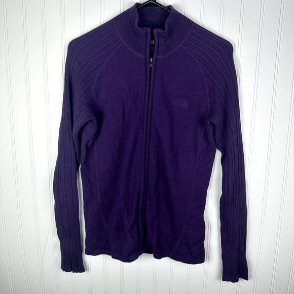 The North Face Purple Zip Up Cardigan Wool Blend‎ size Medium - Picture 1 of 4
